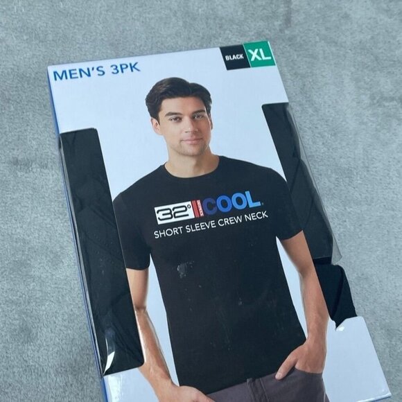 32 Degrees Cool Mens 3-Pack Crew Neck T-Shirts XL Black 6993 - Picture 1 of 4